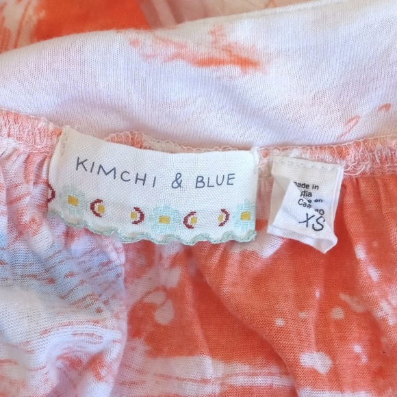 Kimchi & Blue Women’s Orange White & Sky Blue Rayon Cap Sleeve Summer Blouse XS - Picture 2 of 12
